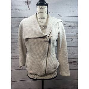 Cabi Textured Knit Moto‎ Jacket Cream Asymmetrical Zip Collar Women's Small